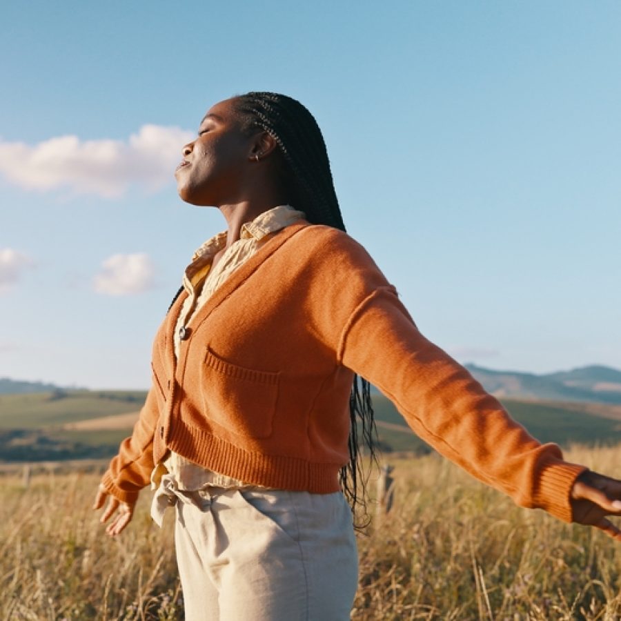 Happy,,Field,And,Black,Woman,With,Peace,,Sunshine,And,Vacation Happy,,Field,And,Black,Woman,With,Peace,,Sunshine,And,Vacation